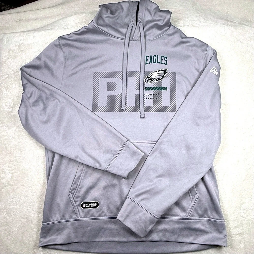 NFL Team Apparel Eagles Hoodie Mens Large Gray Pullover Combine Training New Era